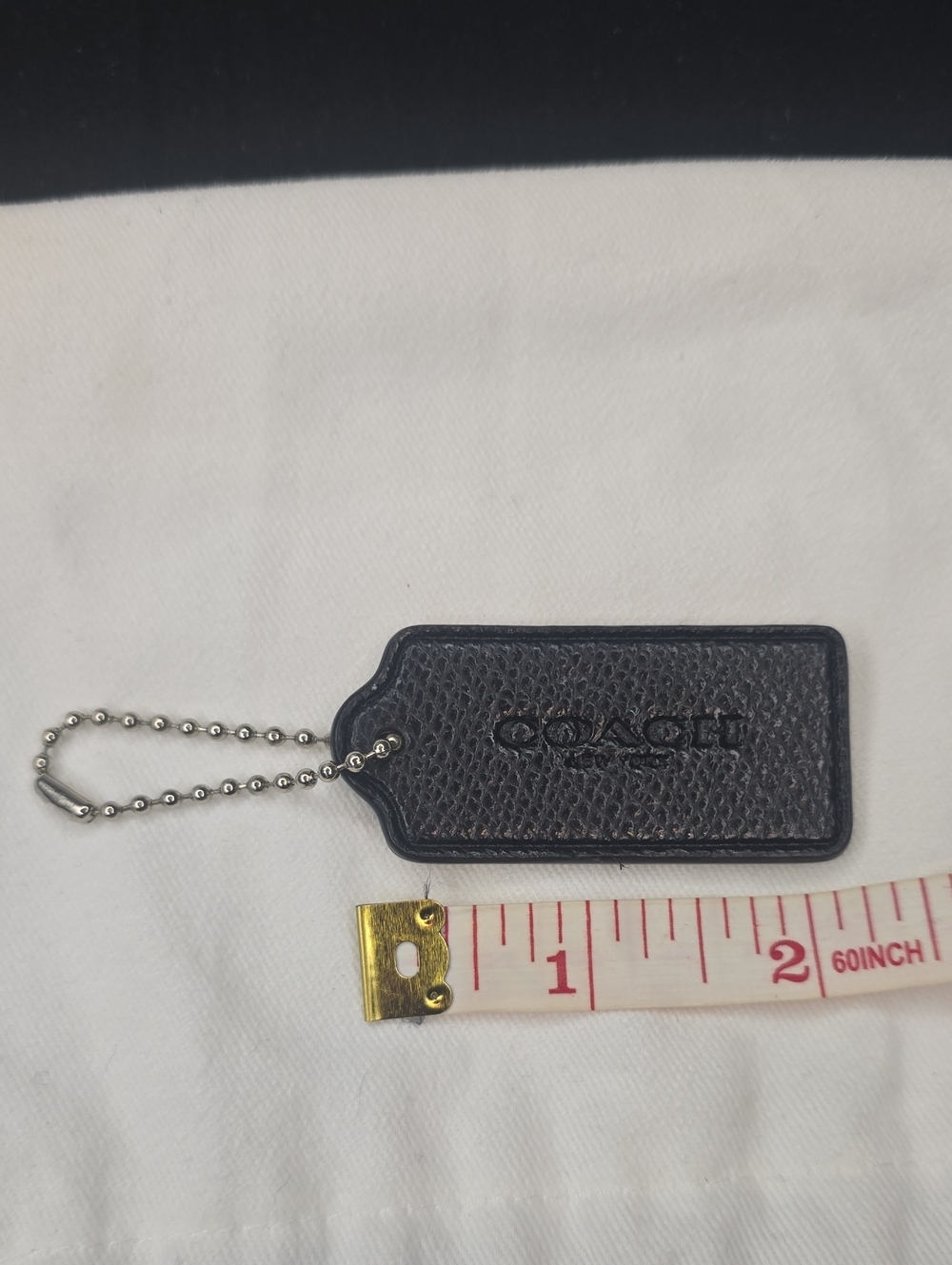Coach Black Pebbled Leather Tag Keychain with Silver Ball Chain